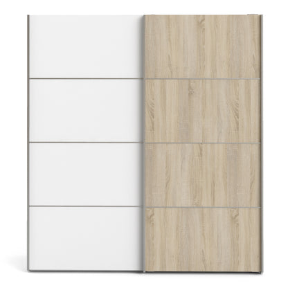 verona sliding wardrobe 180cm in white with white and oak doors with 5 shelves