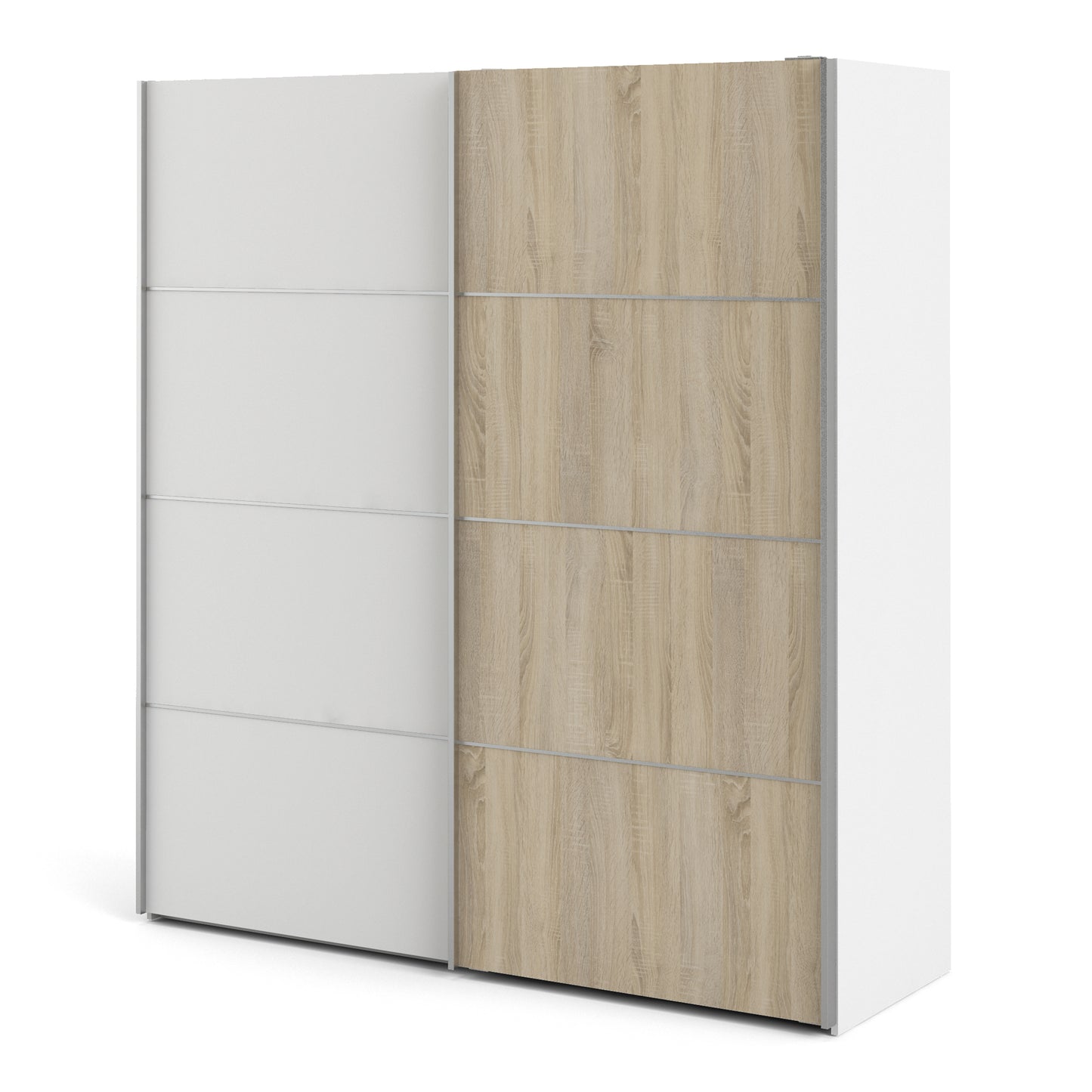 verona sliding wardrobe 180cm in white with white and oak doors with 5 shelves
