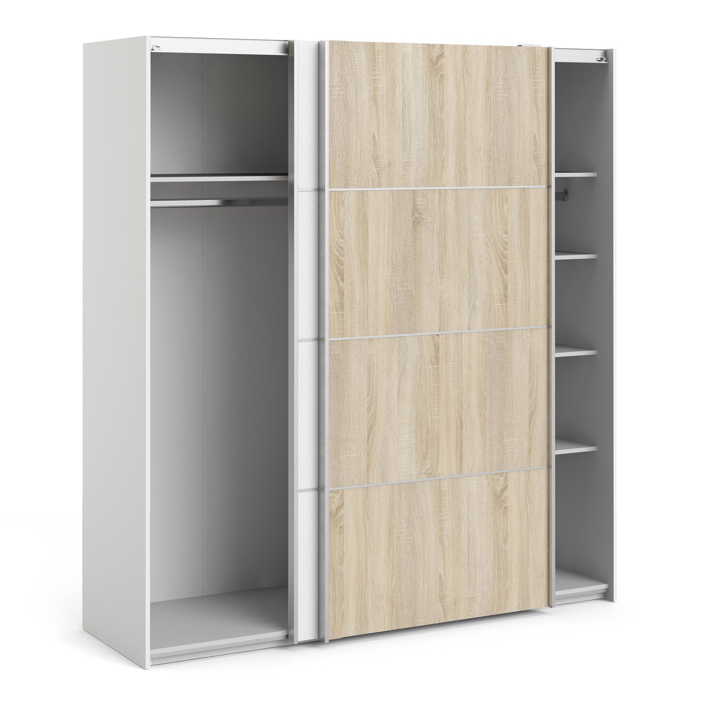 verona sliding wardrobe 180cm in white with white and oak doors with 5 shelves