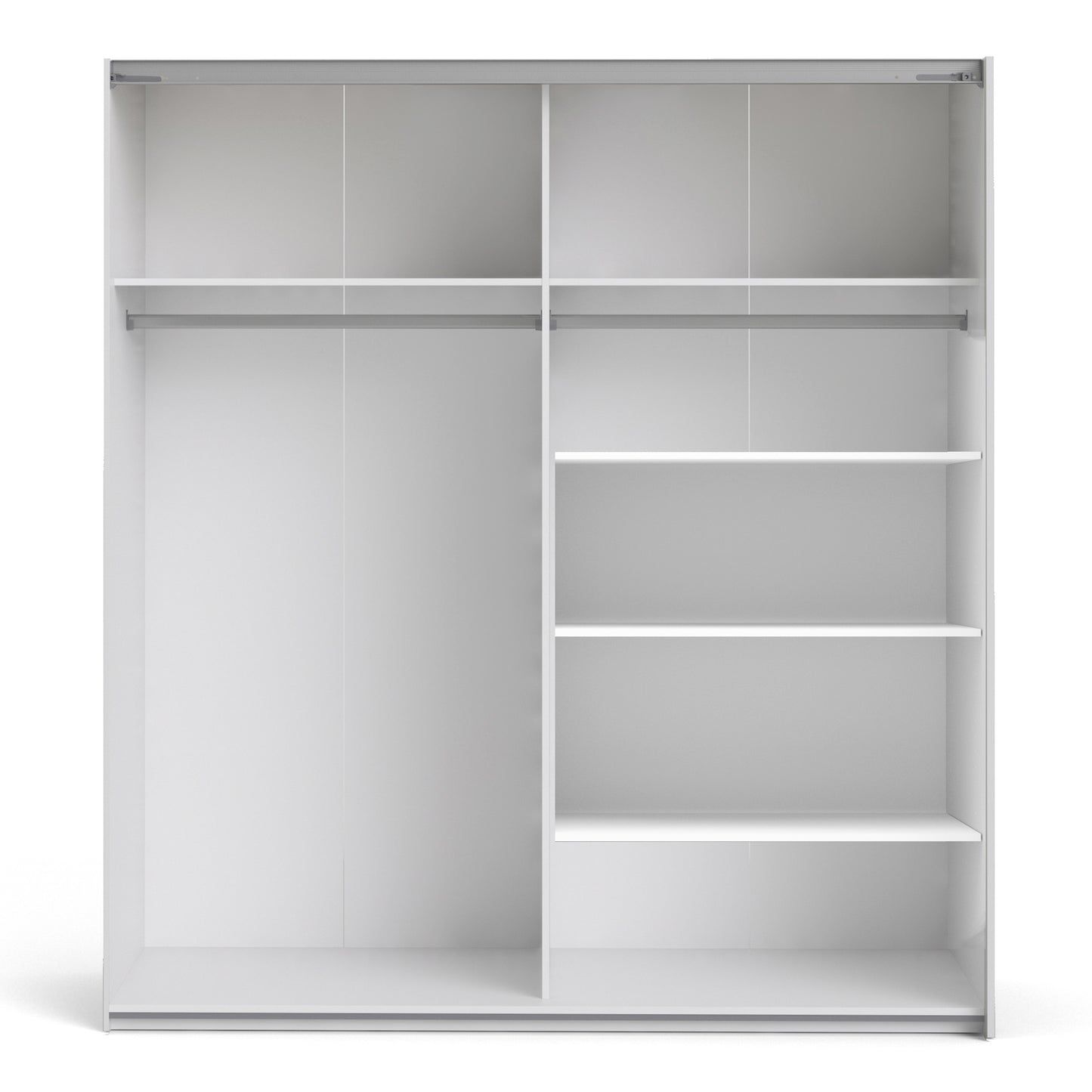 verona sliding wardrobe 180cm in white with white and mirror doors with 5 shelves