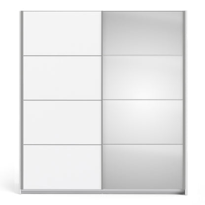 verona sliding wardrobe 180cm in white with white and mirror doors with 5 shelves