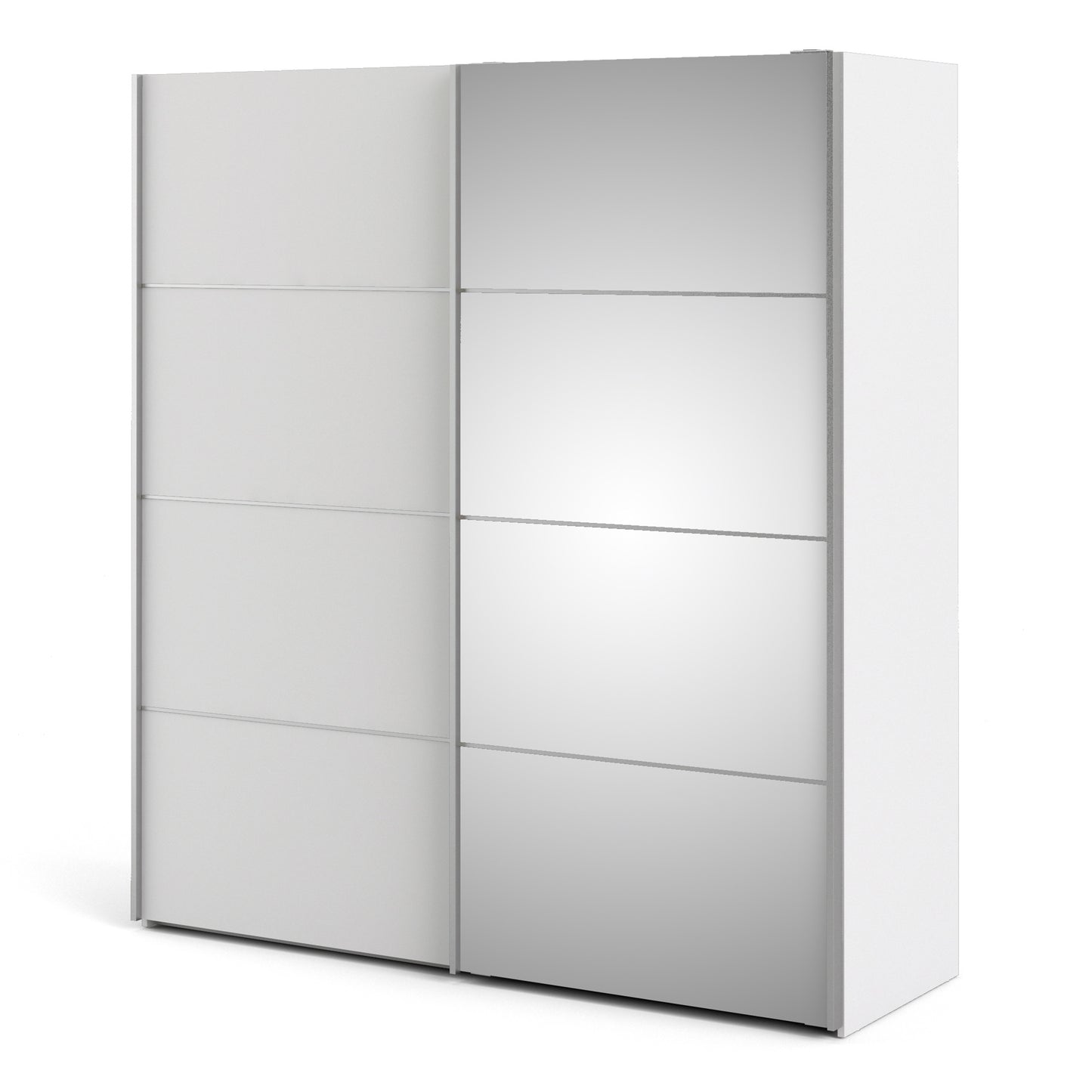 verona sliding wardrobe 180cm in white with white and mirror doors with 5 shelves