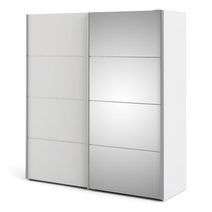 verona sliding wardrobe 180cm in white with white and mirror doors with 5 shelves