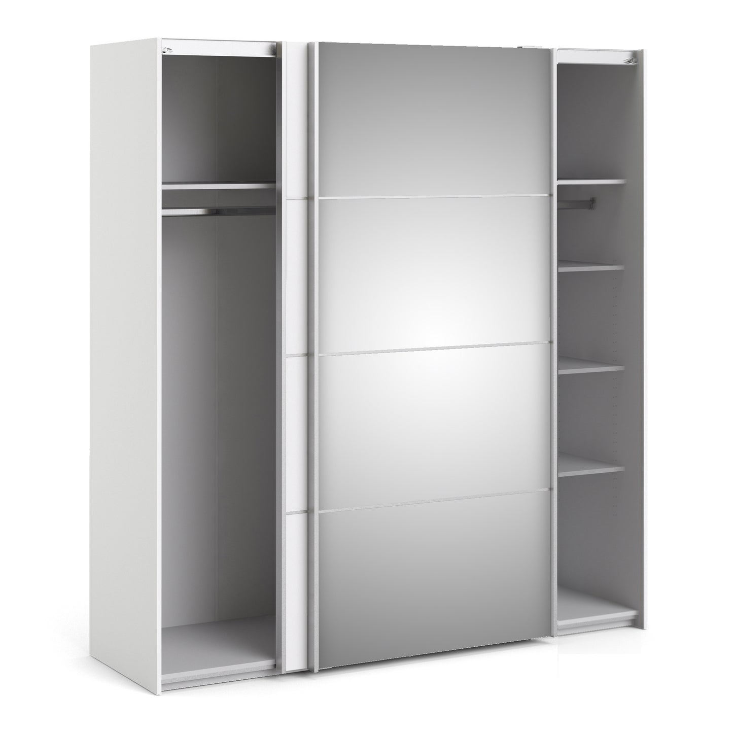verona sliding wardrobe 180cm in white with white and mirror doors with 5 shelves