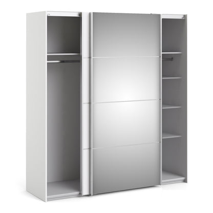 verona sliding wardrobe 180cm in white with white and mirror doors with 5 shelves