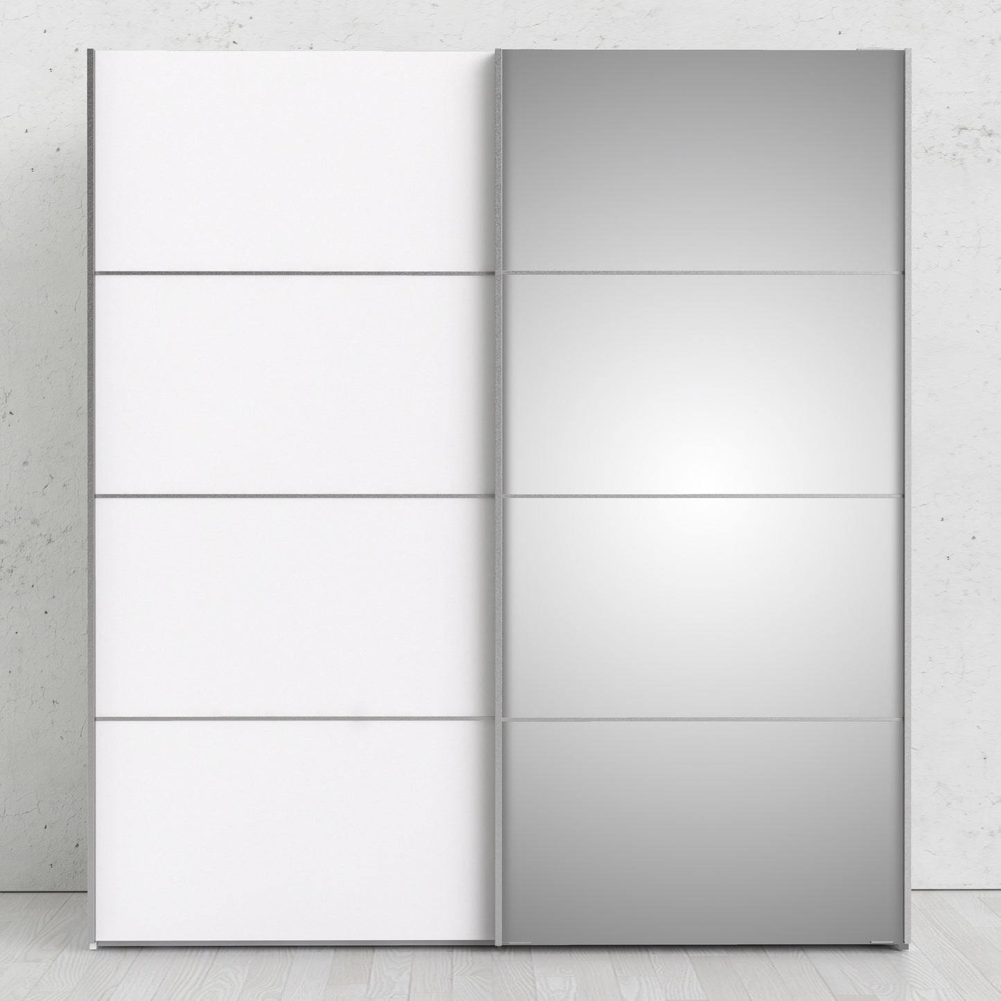 verona sliding wardrobe 180cm in white with white and mirror doors with 5 shelves