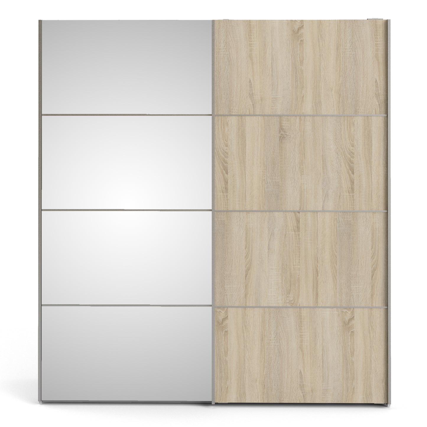 verona sliding wardrobe 180cm in white with oak and mirror doors with 5 shelves