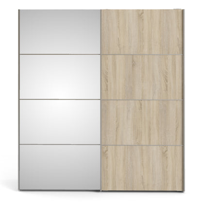 verona sliding wardrobe 180cm in white with oak and mirror doors with 5 shelves
