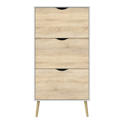 oslo shoe cabinet 3 drawers in white and oak