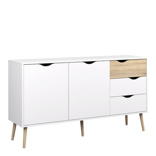 oslo sideboard large 3 drawers 2 doors in white and oak