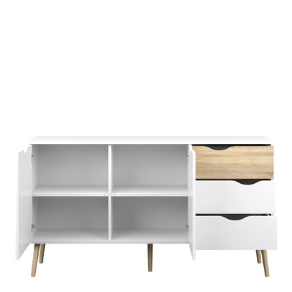 oslo sideboard large 3 drawers 2 doors in white and oak