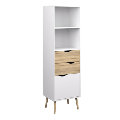 oslo bookcase 2 drawers 1 door in white and oak