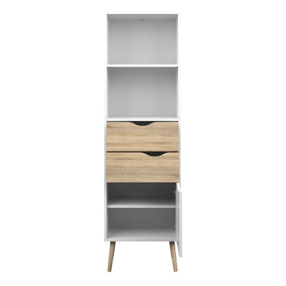 oslo bookcase 2 drawers 1 door in white and oak