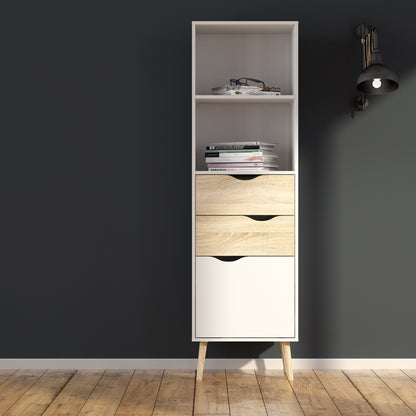 oslo bookcase 2 drawers 1 door in white and oak