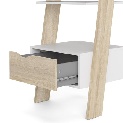 oslo leaning bookcase 1 drawer in white and oak