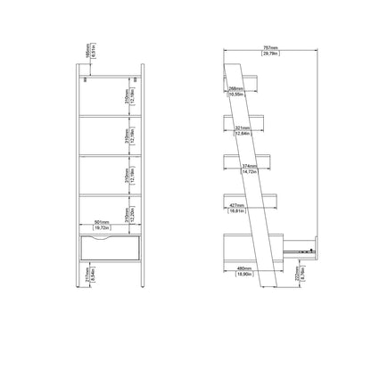 oslo leaning bookcase 1 drawer in white and oak