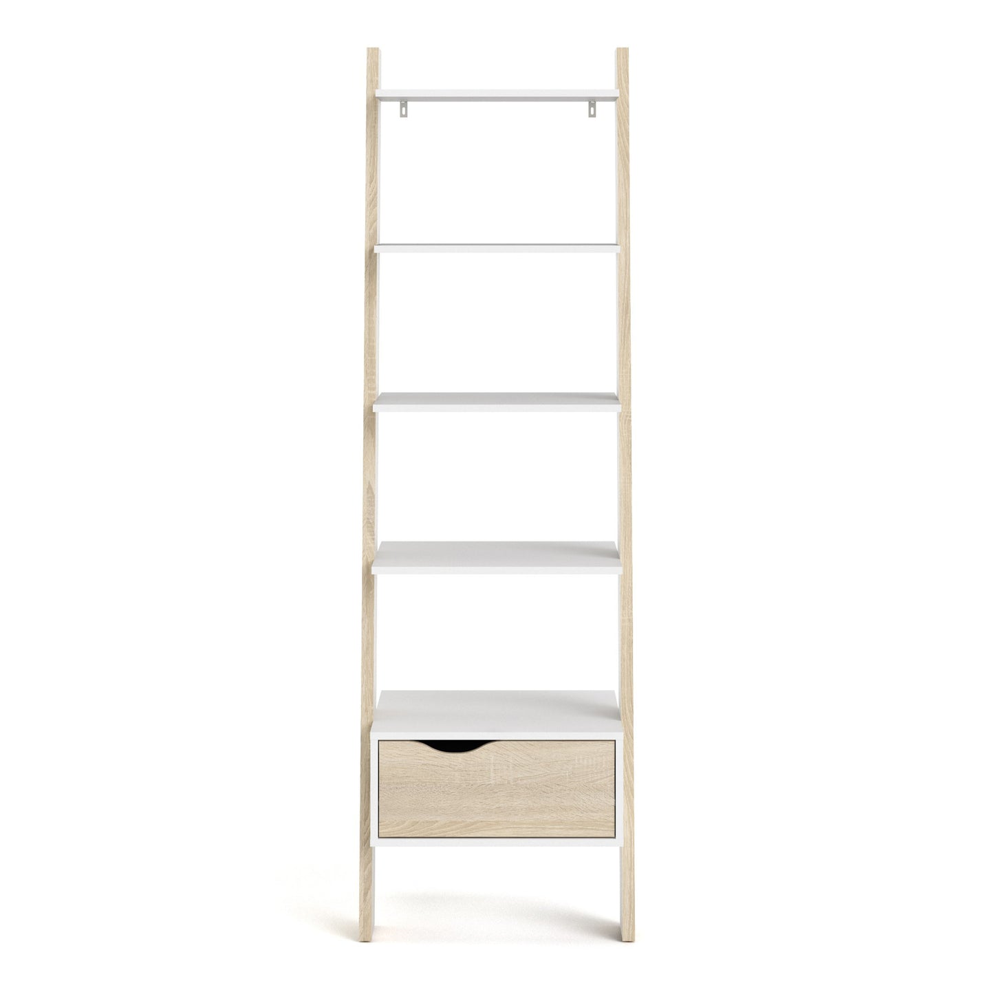 oslo leaning bookcase 1 drawer in white and oak