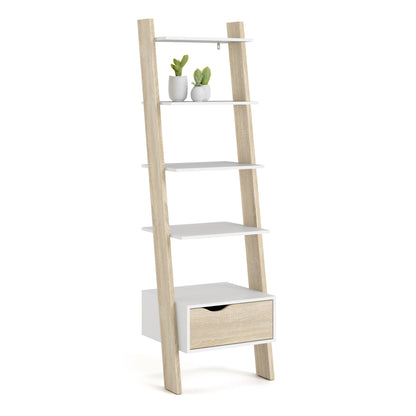 oslo leaning bookcase 1 drawer in white and oak
