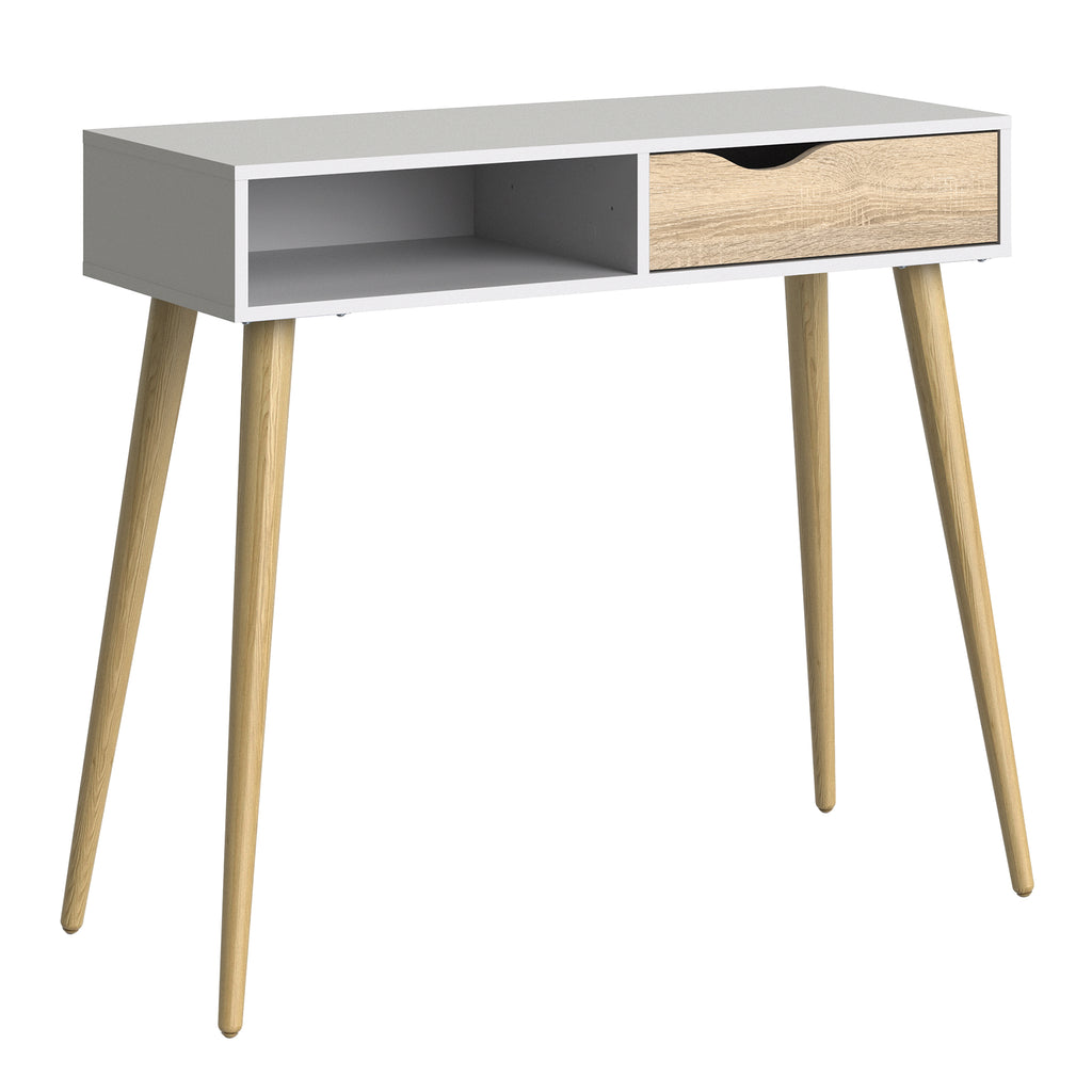 Oslo console table 1 drawer 1 shelf in white and oak