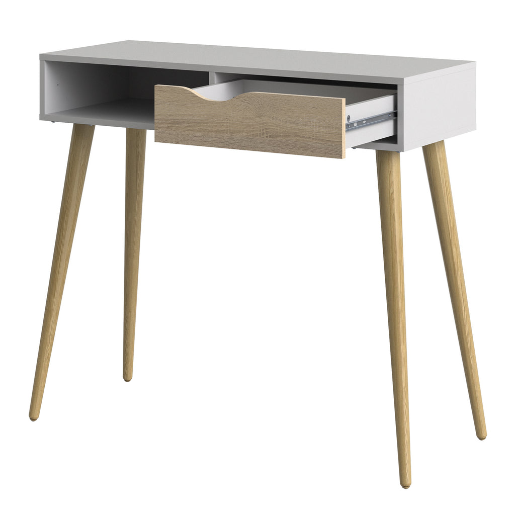 Oslo console table 1 drawer 1 shelf in white and oak