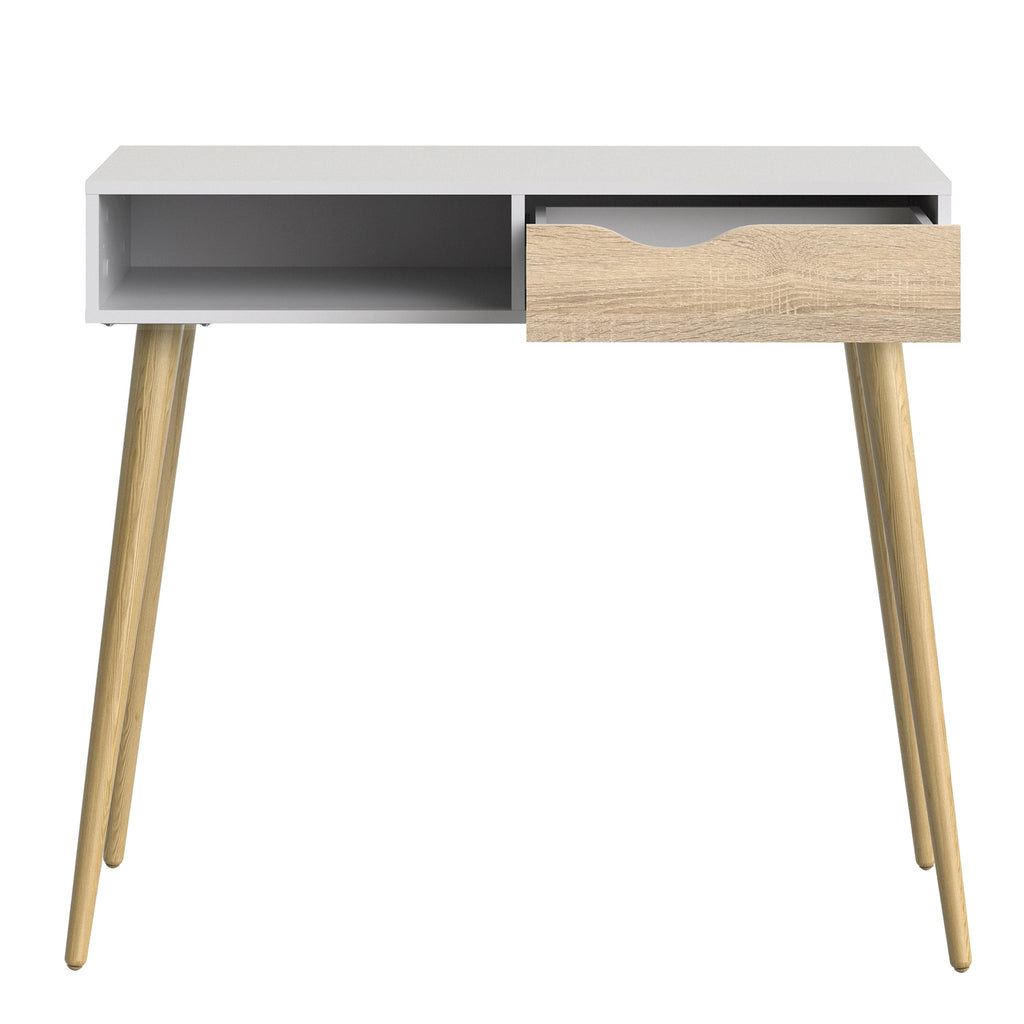 Oslo console table 1 drawer 1 shelf in white and oak