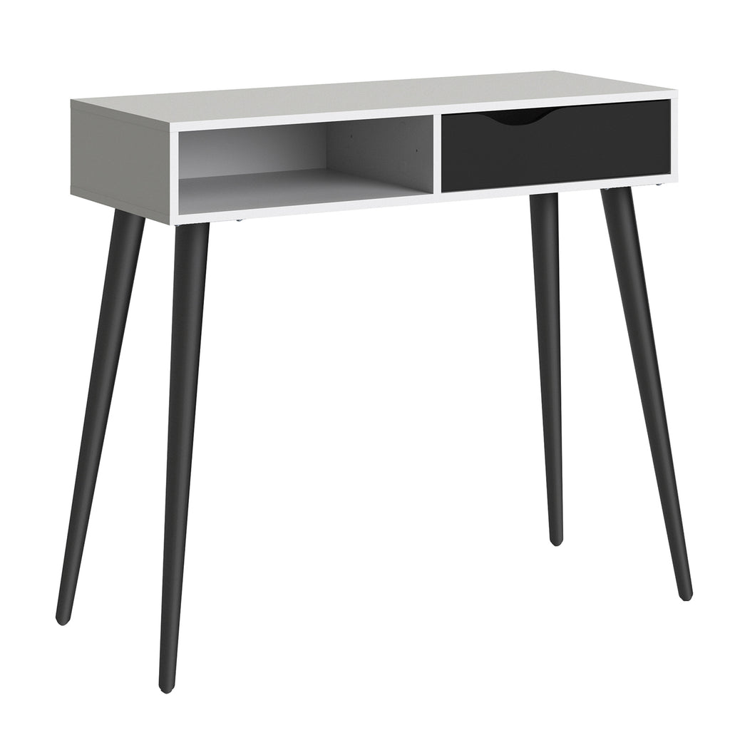 Oslo console table 1 drawer 1 shelf in white and black matt