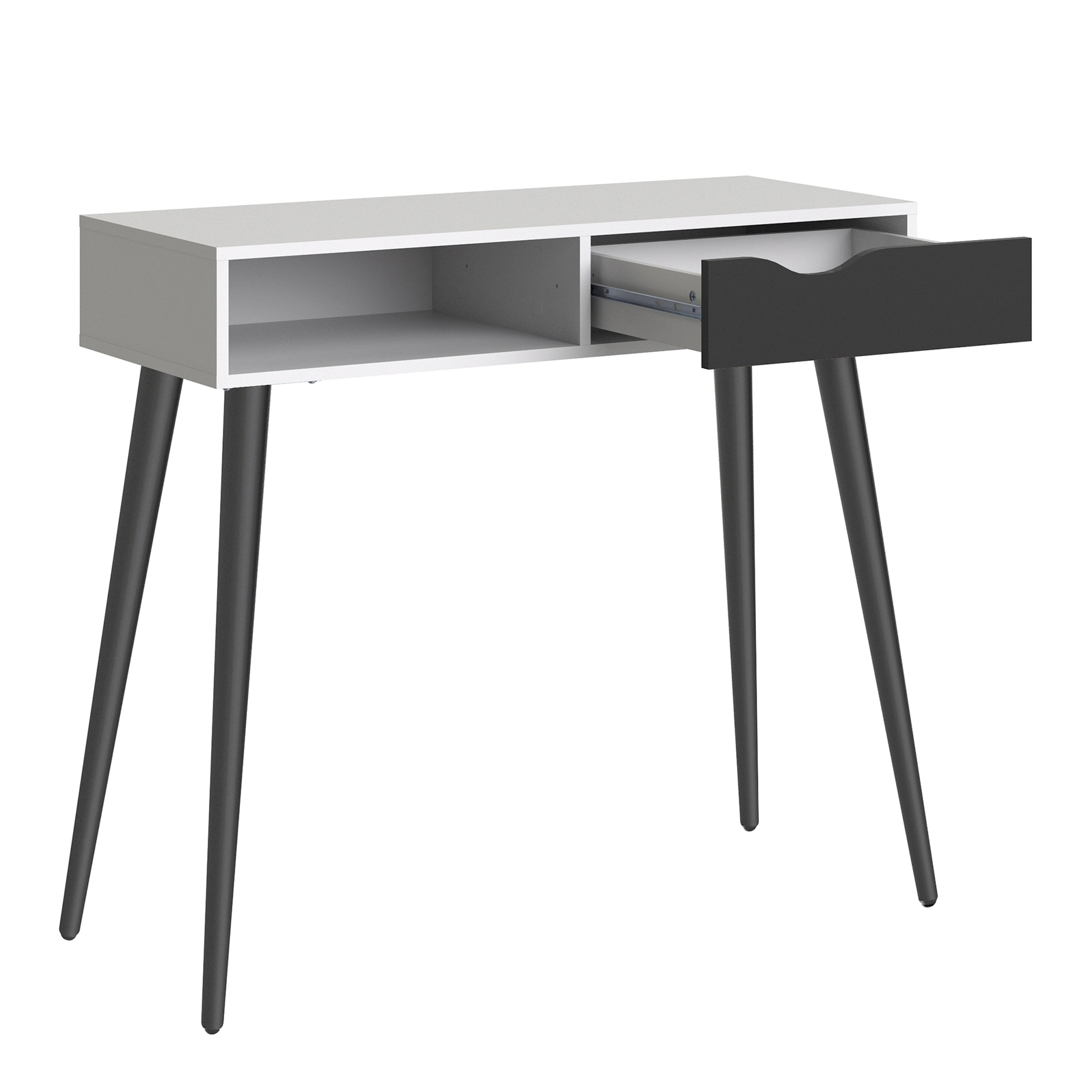 Oslo console table 1 drawer 1 shelf in white and black matt