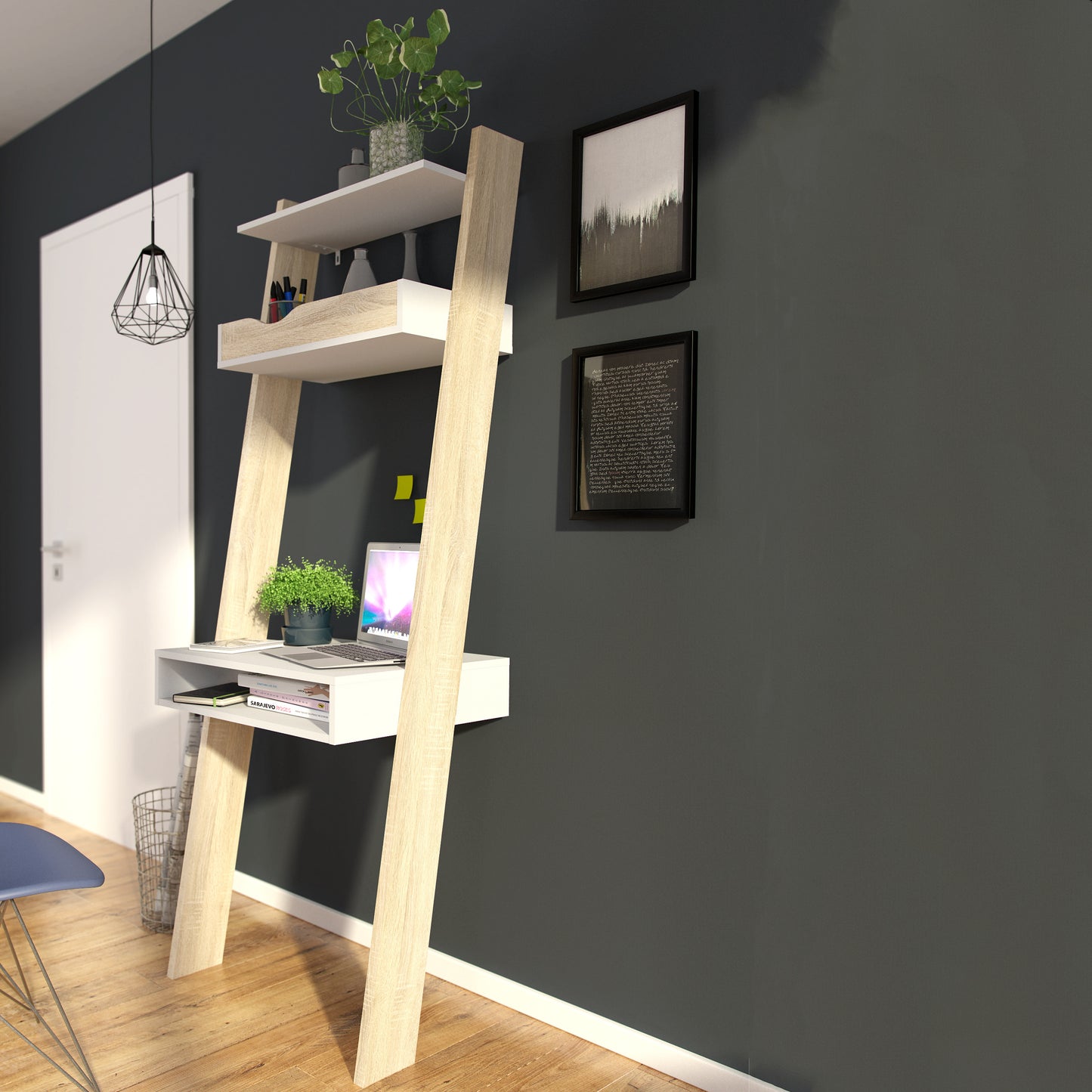 oslo leaning desk in white and oak