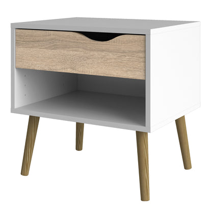 oslo bedside 1 drawer in white and oak