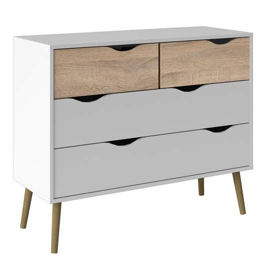 oslo chest of 4 drawers in white and oak