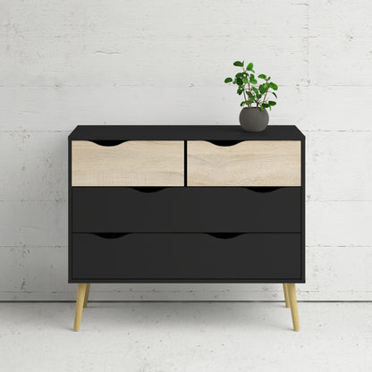 oslo chest of 4 drawers in black and oak