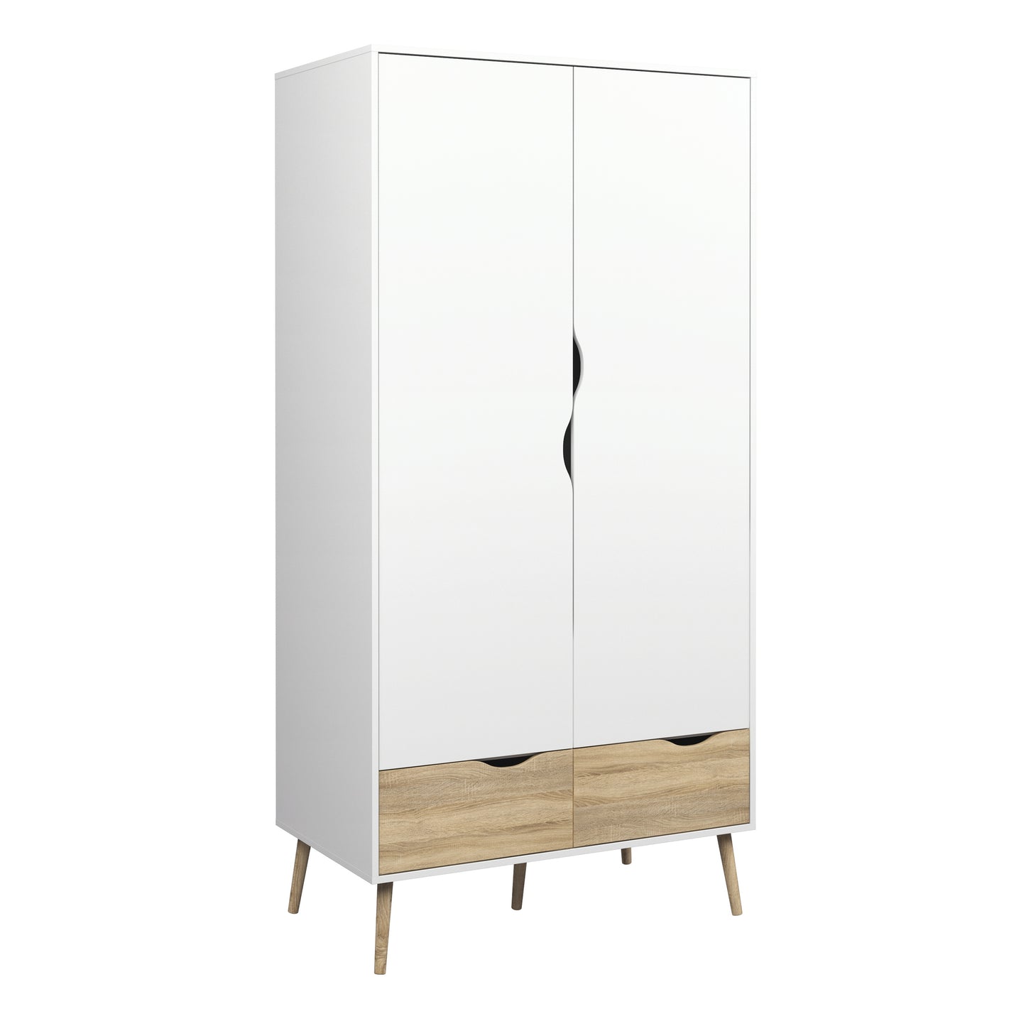 oslo wardrobe 2 doors 2 drawers in white and oak