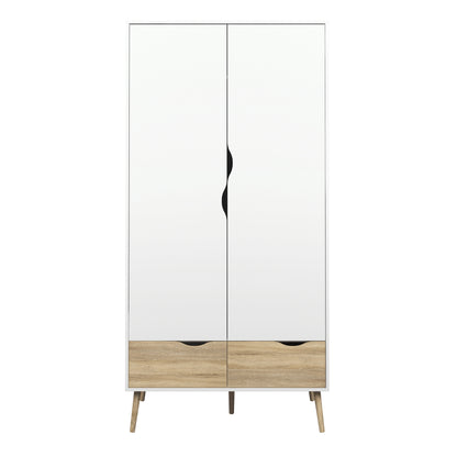 oslo wardrobe 2 doors 2 drawers in white and oak