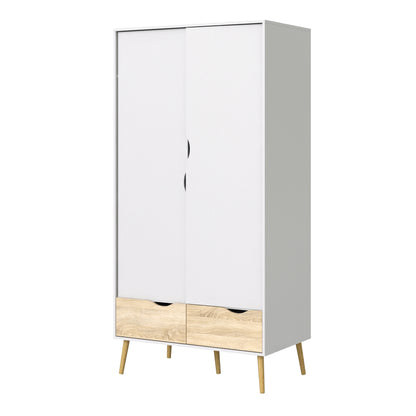 oslo wardrobe 2 doors 2 drawers in white and oak