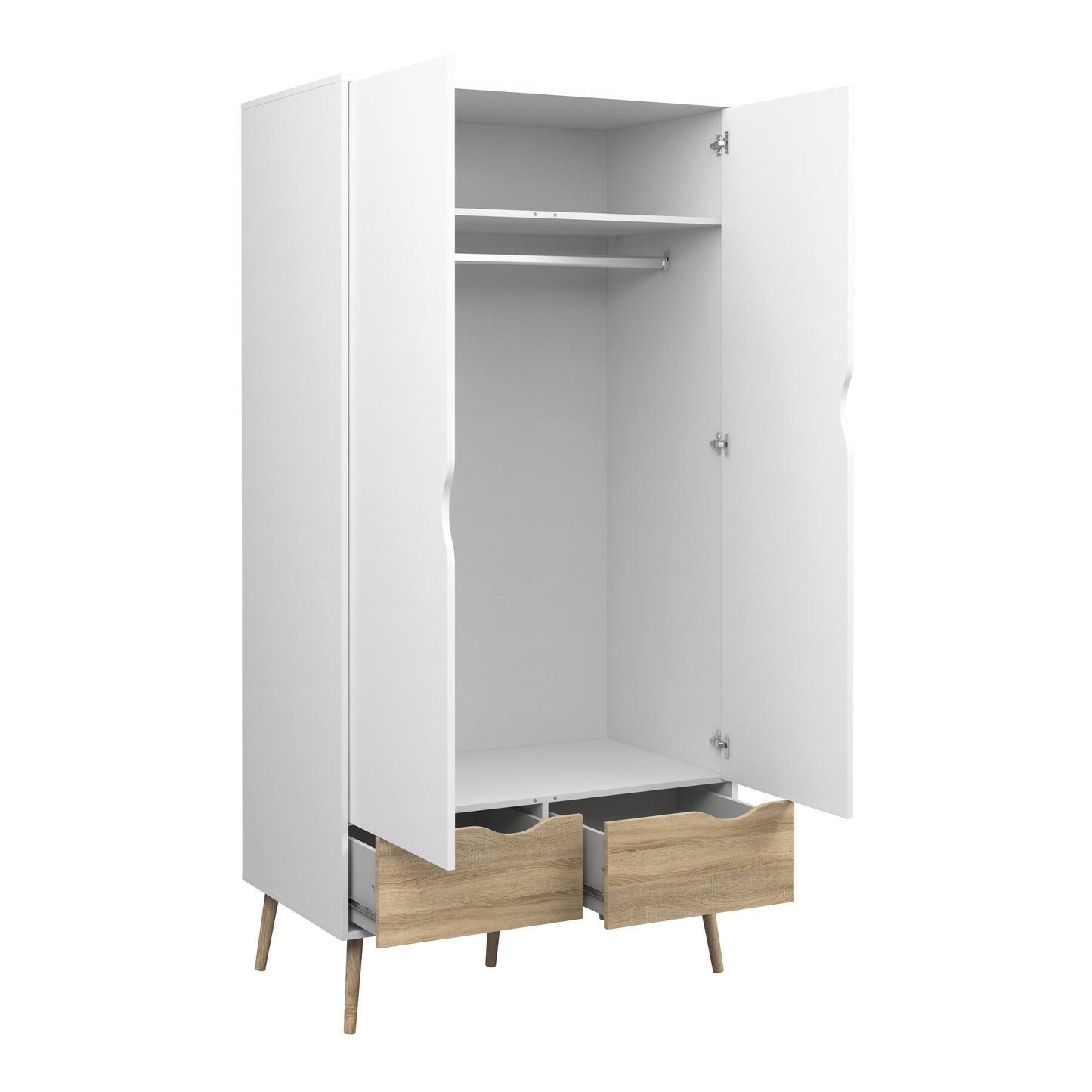 oslo wardrobe 2 doors 2 drawers in white and oak