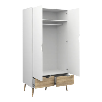 oslo wardrobe 2 doors 2 drawers in white and oak