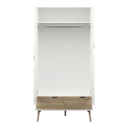 oslo wardrobe 2 doors 2 drawers in white and oak