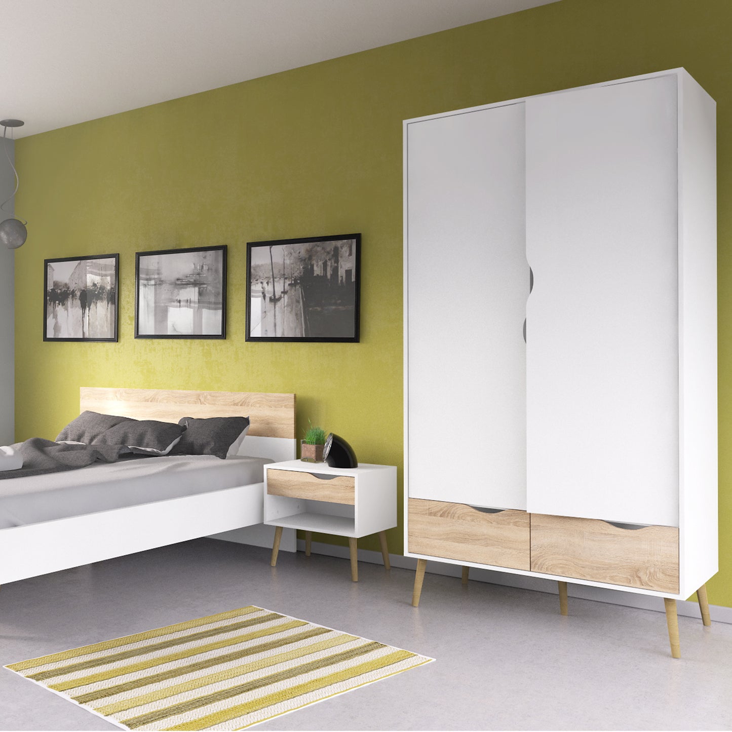 oslo wardrobe 2 doors 2 drawers in white and oak