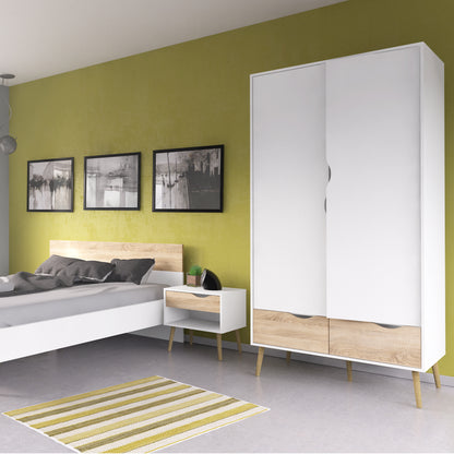 oslo wardrobe 2 doors 2 drawers in white and oak