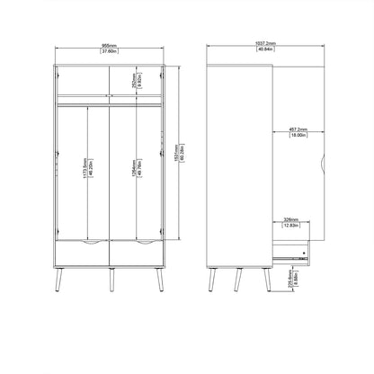 oslo wardrobe 2 doors 2 drawers in black and oak