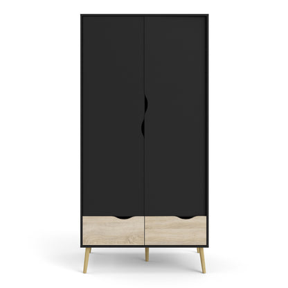 oslo wardrobe 2 doors 2 drawers in black and oak