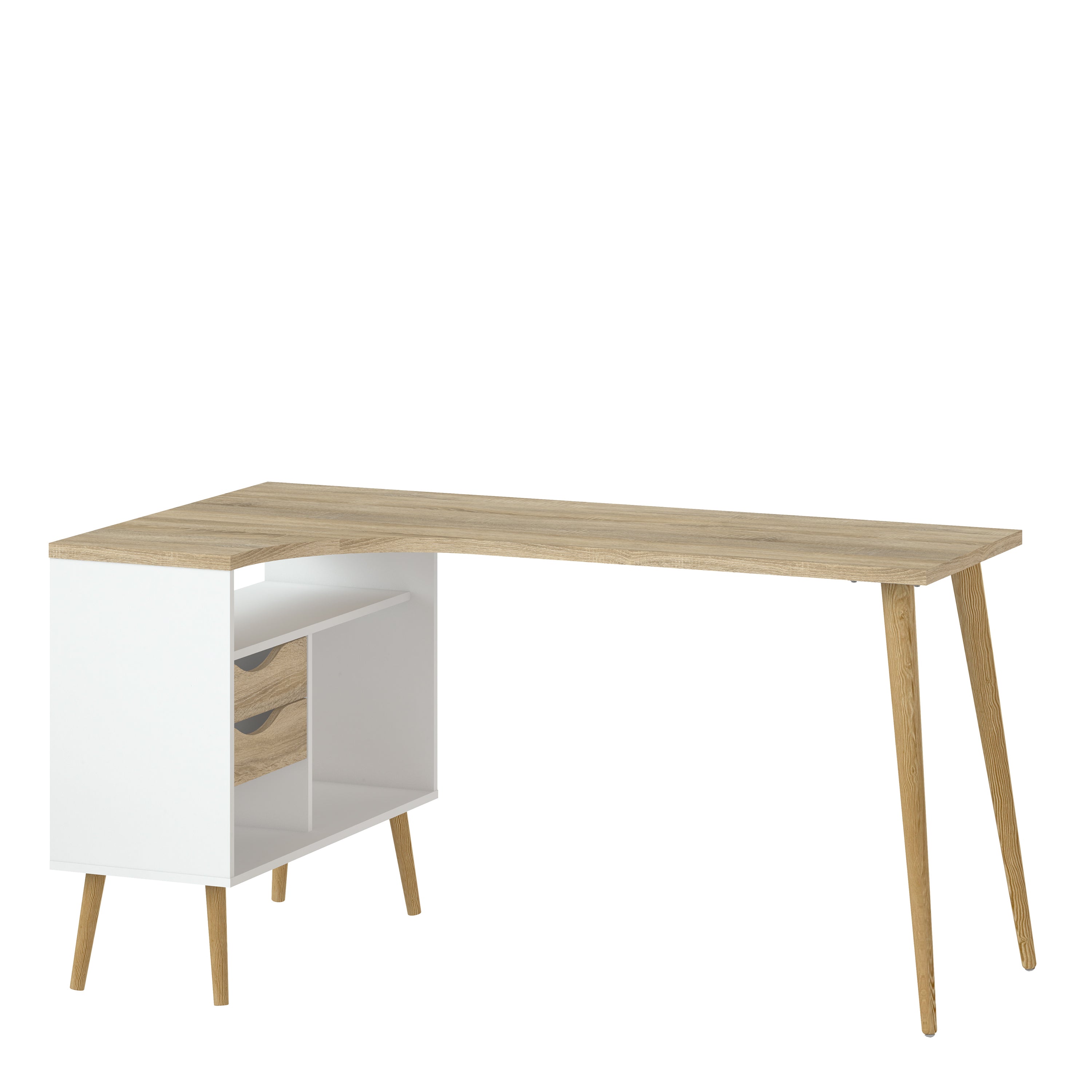 Oslo desk 2 drawer in white and oak