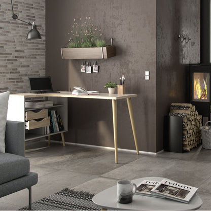 oslo desk 2 drawer in white and oak