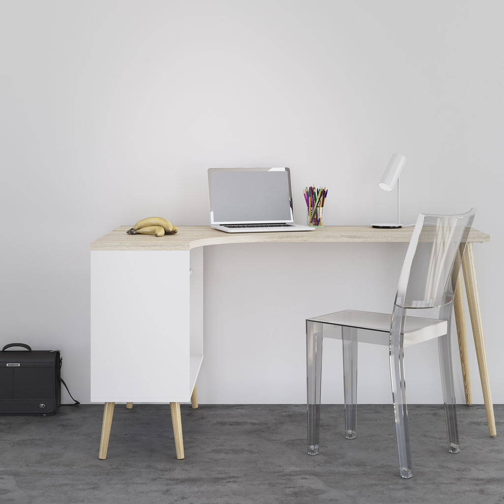 Oslo desk 2 drawer in white and oak