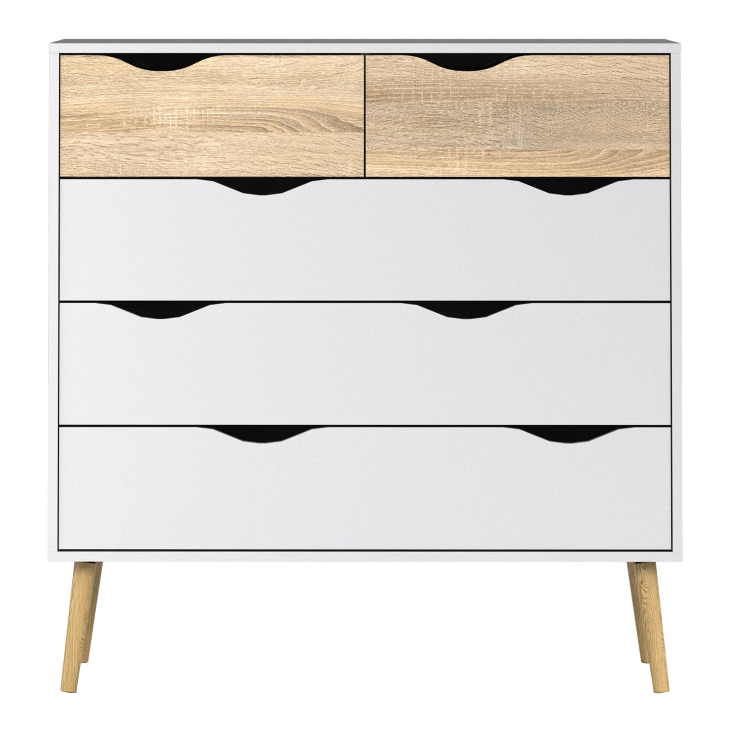 oslo chest of 5 drawers in white and oak