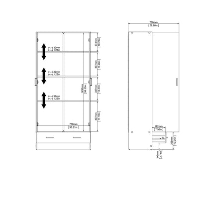 space wardrobe with 2 doors + 1 drawer in white 1750
