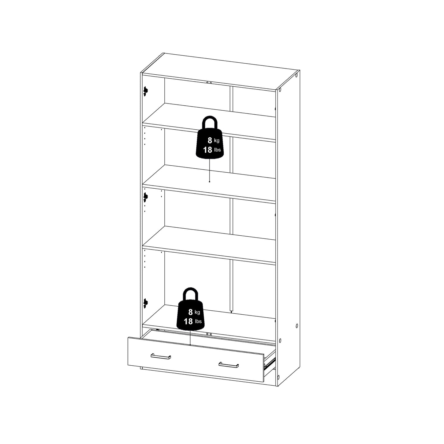 space wardrobe with 2 doors + 1 drawer in white 1750