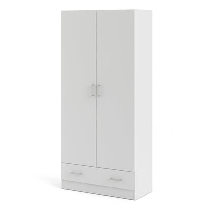space wardrobe with 2 doors + 1 drawer in white 1750