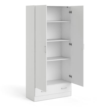 space wardrobe with 2 doors + 1 drawer in white 1750