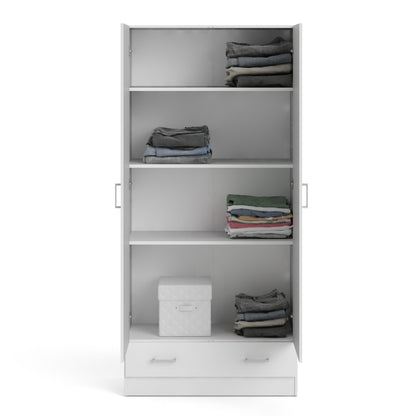 space wardrobe with 2 doors + 1 drawer in white 1750
